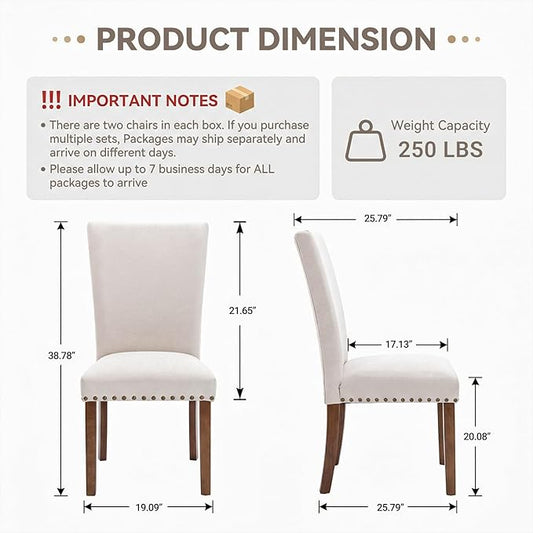 COLAMY Upholstered High Back Dining Room Chairs Set of 4 with Comfortable Padded Seat, Fabric Dining Chairs with Solid Rubber Wood Legs for Dining Room, Classic Gray Damask Pattern, Beige