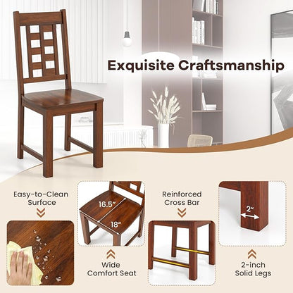 NAFORT Set of 2 Wooden Dining Chairs, Vintage Lattice High Back Kitchen Chairs, Solid Rubber Wood Dining Room Chair with Max Load 400 Lbs for Kitchen and Dining Room, Living Room, Cafe, Restaurant
