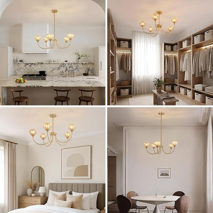 Shenmoyl 30.31" Brass Gold Chandelier, 5-Light Chandelier Light with Amber Tulip Glass Lampshade, Height Adjustable Vintage Chandeliers for Dining Room Living Room Kitchen Island