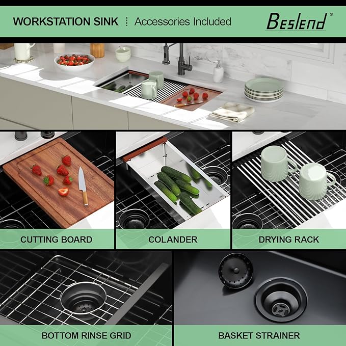 33 Black Undermount Kitchen Sink - 33x19 Gunmetal Black Double Bowl Kitchen Sinks Workstation 16 Gauge Stainless Steel Sink Low Divide Double Basin 50/50