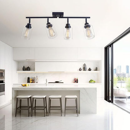 Modern 4-Light Track Lighting Fixtures Ceiling with Clear Glass Shades, E26 Base Kitchen Ceiling Light Fixture for Living Room, Bedroom & Bathroom