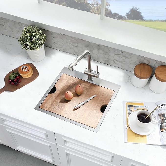 21x20 Inch Drop In Bar Sink - 16 Gauge Stainless Steel Small Kitchen Sink, 10" Deep Single Bowl Workstation Sinks with Accessories for RV, Outdoor Kitchen & Wet Bar