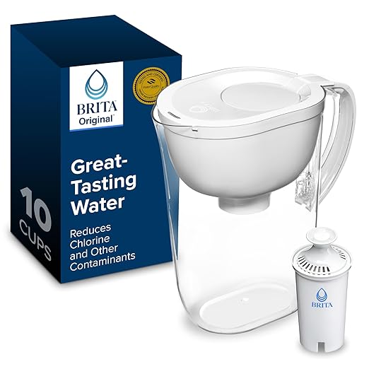 Brita Large 10-Cup Water Filter Pitcher, WQA NSF/ANSI Certified, Removes Chlorine Taste & Odor, Reduces Zinc, Copper & Mercury, 1 Standard Filter, Lasts 2 Months, Bright White
