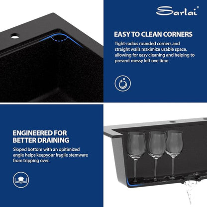 Sarlai Granite Composite Kitchen Sink - 30"x22" Drop In Kitchen Sink Matte Black Ledge 30 Inch Workstation Granite Quartz Composite Top-Mount Single Bowl Sinks Basin with Accessories