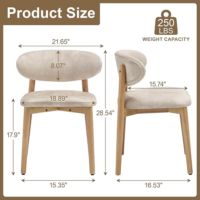 Upholstered Dining Chairs Set of 4, Velvet Fabric Kitchen & Dining Room Chairs with Solid Wood Legs, Modern Armless Side Chairs for Kitchen Island, Living Room, Restaurant (Beige, Set of 4)
