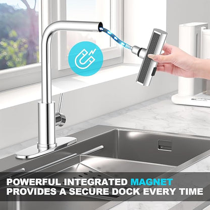 AVSIILE Waterfall Kitchen Faucets with Pull Down Sprayer & Soap Dispenser in Chrome, Single Hole, Single Handle, Pull Out Tap, Stainless Steel Sink Faucet, Suitable for Farmhouse Camper Laundry Rv Bar