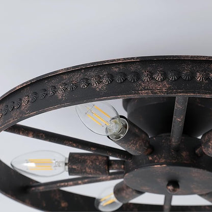 Semi Flush Mount Ceiling Light, Industrial Metal Ceiling Light Fixture, 18.9" Rustic 6-Light Farmhouse Light, Red Rust Chandelier for Kitchen Dinning Room Entryway Living Room