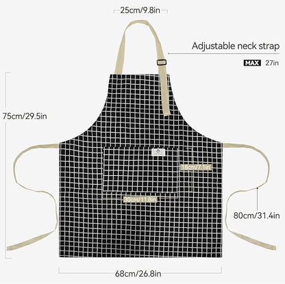 NLUS 2 Pack Kitchen Cooking Aprons, Adjustable Bib Waterproof Chef Apron with 2 Pockets for Men Women(Grey Stripe/Black Plaid)