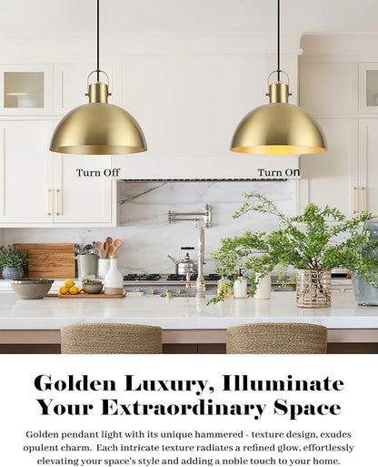Gold Pendant Light 2 Pack, 11.8 Inch Pendant Lights Kitchen Island, Dome Pendant Lights, Farmhouse Pendant Light for Kitchen Island, Dining Room, Living Room