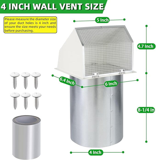 3 Inch Dryer Vent Cover Outside,Wall Vent Exhaust Vent Cover Exterior 3" Dryer Vent Cover Outdoor Dryer Vent Hood Cap for Bathroom Exhaust,Hooded Wall Vent with Screen & Damper,Galvanized Steel,White