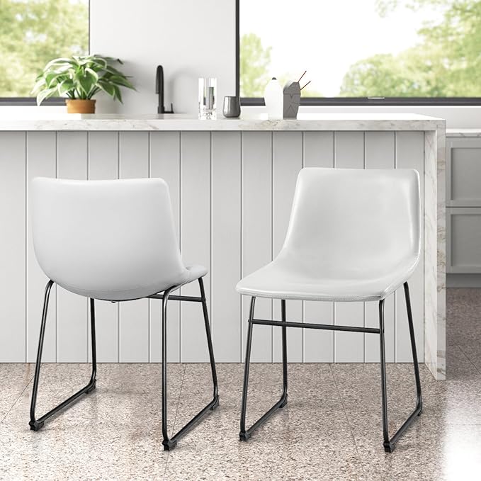 LEMBERI Faux Leather Dining Chairs Set of 2, 18 Inch Kitchen & Dining Room Chairs,Mid Century Modern Dining Chairs with Backrest and Metal Legs, Comfortable Upholstered Seat Chairs