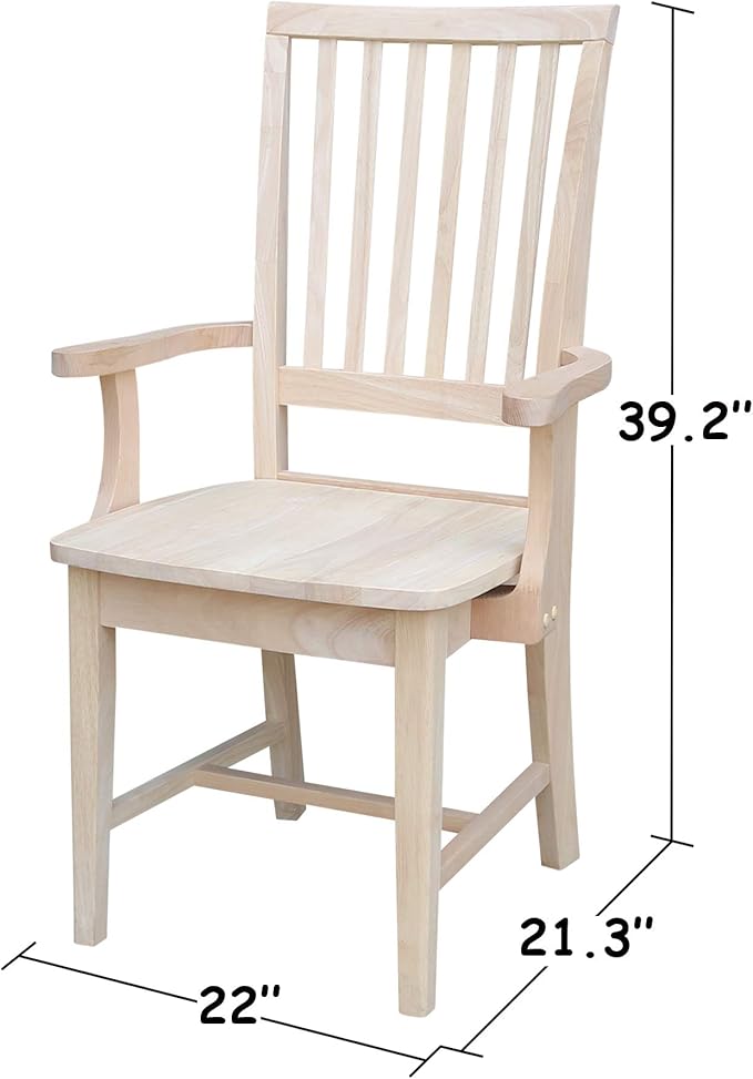 International Concepts Mission Side Chair with Arms, Solid Parawood, Unfinished