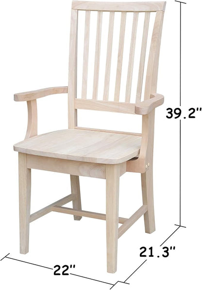 International Concepts Mission Side Chair with Arms, Solid Parawood, Unfinished