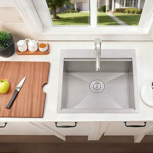 SHACO 21 Inch Drop In Kitchen Sink, 21x20 Inch Topmount Bar Sink 16 Gauge Stainless Steel Workstation Handmade Outdoor Laundry RV Small Prep Basin with Accessories