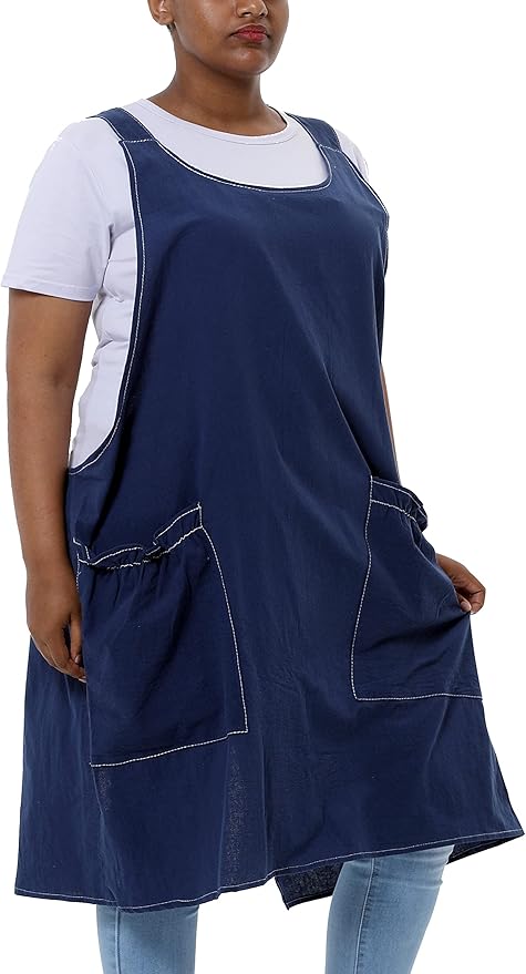 Big Plus Size Aprons for Women with Pockets Cotton Linen Baking Kitchen Cooking