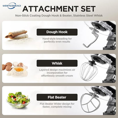 3-IN-1 Electric Stand Mixer, 6.3QT Bowl 6-Speed with Pulse Kitchen Mixer, 400W Household Food Mixers include Dough Hook, Beater and Whisk, Bread Cake Mixer for Baking and Most Home Cooks, Black