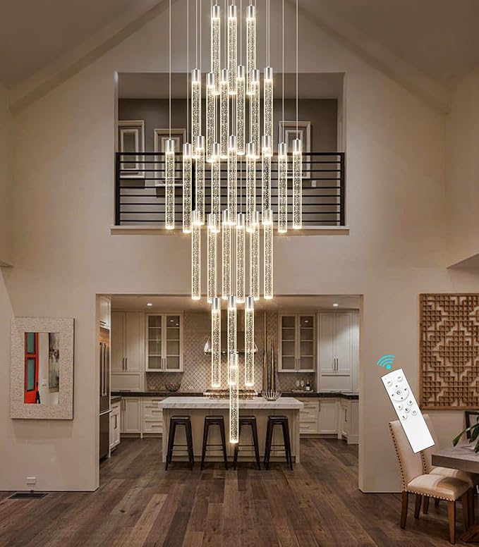 28-Light Long Large Modern Led Crystal Chandeliers Modern Spiral Chandeliers High Ceilings Chandelier for Staircase Foyer Chrome