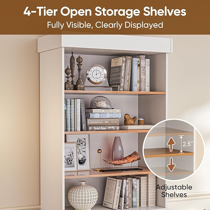 ivaniti 71" Tall Farmhouse Kitchen Pantry, Large Storage Cabinet with Glass Doors, Adjustable Shelves, 3 Drawer, Wood Versatile Hutch Cabinet for Dining Room, Living Room, White 2 PCS