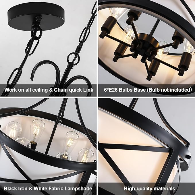 Drum Chandelier Round Farmhouse Chandeliers 6-Light Modern Chandelier Light Fixture Entryway 19.7" Industria Light Fixture Hanging for Dining Room Living Room Kitchen