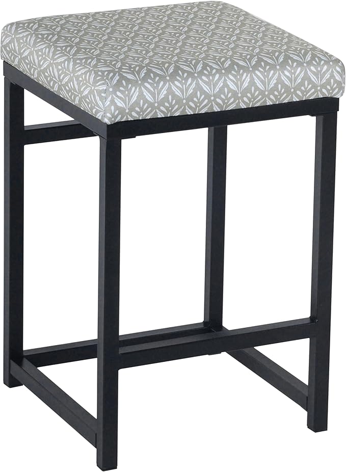 Homepop Home Decor | Modern 24-Inch Counter Stool | Backless Metal Frame Bar Stools Counter Height | Decorative Home Furniture, Light Gray Print