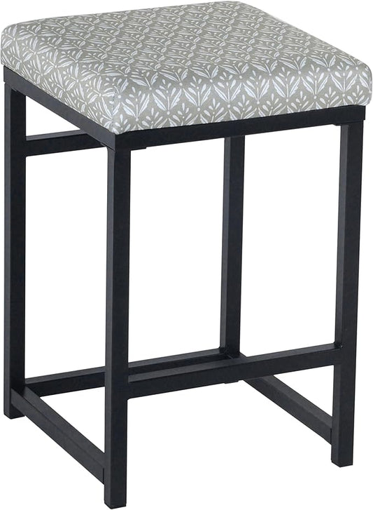 Homepop Home Decor | Modern 24-Inch Counter Stool | Backless Metal Frame Bar Stools Counter Height | Decorative Home Furniture, Light Gray Print