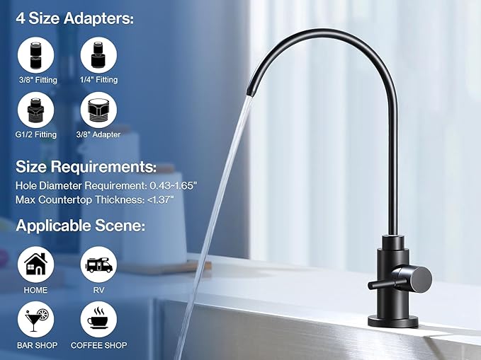 Reverse Osmosis Faucet Fits Most RO Units or Water Filtration System Stainless Steel Drinking Water Faucet for Bar, Kitchen Sink, RV (DM001 MB)