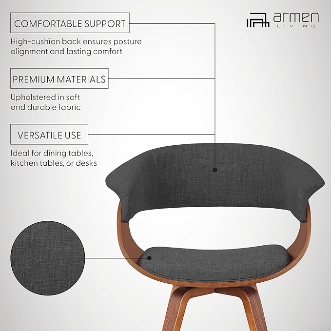 Armen Living Summer Modern Chair In Charcoal Fabric and Walnut Wood