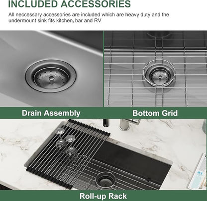 Black Undermount Kitchen Sink 30 Inch - Couoko Gunmetal Black Single Bowl Undermount Sinks 16 Gauge T304 Stainless Steel Large Deep NANO PVD Handmade Round Corner Kitchen Sinks 30"x18"x9"