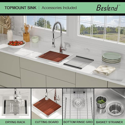 15 Inch Drop In Kitchen Sink - Beslend ADA 6 Inch Depth 15x15 Drop In Worksation Sink Topmount Stainless Steel 16 Gauge Mobility Friendly Sinks for Wheelchair Accessible Kitchen