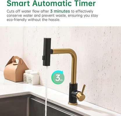 CENOSA Touchless Kitchen Faucet Motion Sensor Hands Free Single Handle Kitchen Sink Faucet with Pull Down Sprayer Black and Gold