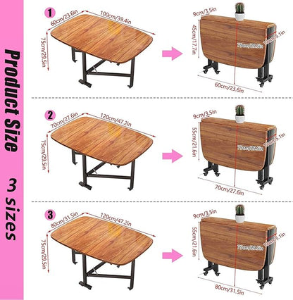 Multifunction Movable Folding Wood Kitchen Dining Table, 39in/47in Multifunction Expandable Folding Table for Small Spaces Kitchen, Bedroom, Living Room, Carbon Steel Pipe Bracket, Brown, White, black