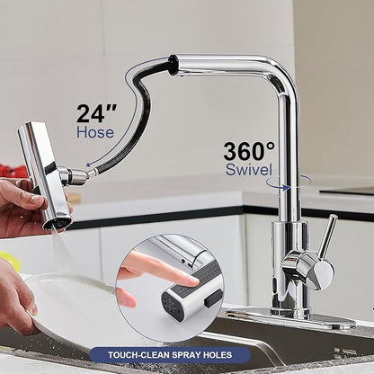 AVSIILE Touchless Waterfall Kitchen Faucets with Pull Down Sprayer & Soap Dispenser in Chrome, Single Hole, Single Handle, Pull Out Sink Faucet, Suitable for Farmhouse Camper Laundry Rv Bar