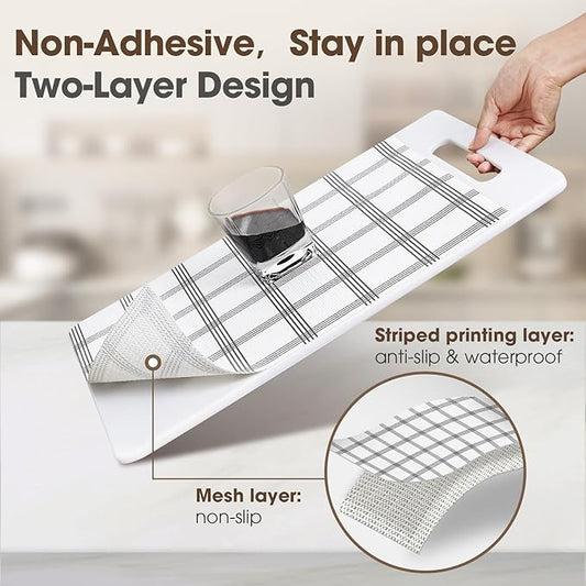 Drawer and Shelf Liner, Non-Slip Kitchen Cabinet Liners Non-Adhesive Thick Strong Grip Waterproof Washable Mats Protect Dresser Shelves Cupboard Bathroom Cabinets, White Stripes, 20 in X 10 FT