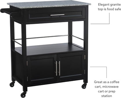 Linon Cameron Granite Top Kitchen Cart, 36.02" x 24.02" x 17.99", Black
