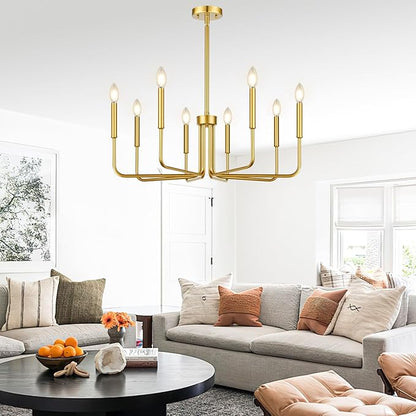 Lynnoland 8-Light Farmhouse Chandelier for Dining Room Lighting Fixtures Hanging, Gold Dining Light Fixtures Industrial Chandelier for Bedroom, Foyer, Hall, Kitchen, Living Room and Entryway