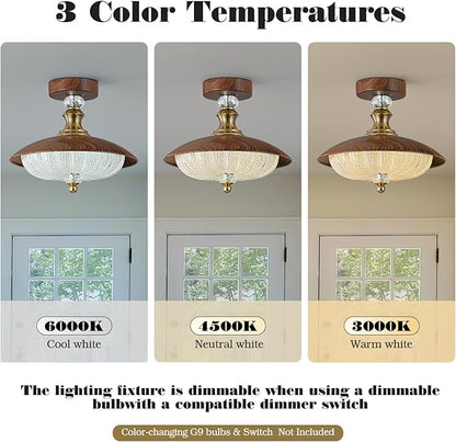 Vintage Crystal Semi-Flush Mount Ceiling Light, 5-Light Fixture, 11.8 Inch Close to Ceiling Lamp, Mid Century Suitable for Bedroom, Entryway, Hallway, Dining Room