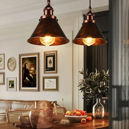 TAKEGO 7.09" Copper Pendant Light Set of 2, Rustic Pendant Light Kitchen Island, Vintage Farmhouse Light Fixtures, Hanging Ceiling Lamp for Kitchen Island, Hallway, Dining Room