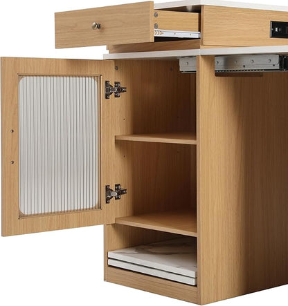 Polibi 59.5" Kitchen Island with Extendable Dining Table, 2 Drawers, Power Outlet (USB/C), Double-Sided Storage & Side Open Shelves,Kitchen Storage Table for Dining Room,Natural
