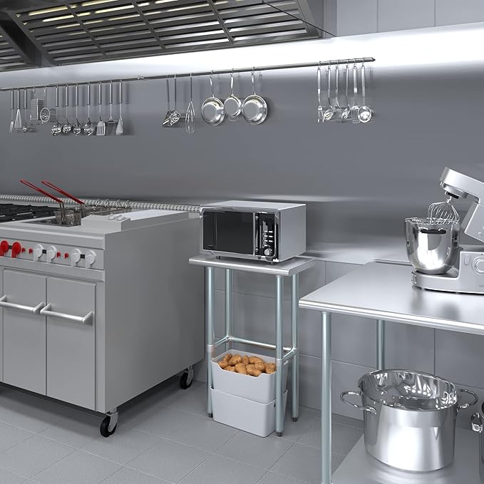 Stainless Steel Work Table Open Base | NSF Kitchen Island Food Prep | Laundry Garage Utility Bench (24" Long x 14" Deep)