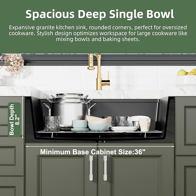 Davivy 33 Inch Black Granite Kitchen Sink Workstation, 33 x 19 Black Undermount Kitchen Sink, Dual Mount Installation, Deep Quartz Composite Single Bowl with Accessories