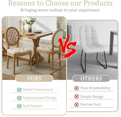 Velvet Dining Chairs Set of 2, Vintage Wooden Dining Chair with Solid Wood Legs, Upholstered Farmhouse Kitchen Chair for Living Room, Restaurant, Bedroom (Beige, Set of 2)