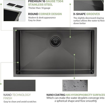 30 Inch Black Undermount Kitchen Sink - Beslend 30"x18"x10" Gunmetal Black Stainless Steel Kitchen Sink 16 Gauge 10 Inch Deep Single Bowl Basin