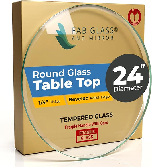 24" Inch Round Glass Table Top 1/4" Thick Tempered Beveled Edge by Fab Glass and Mirror