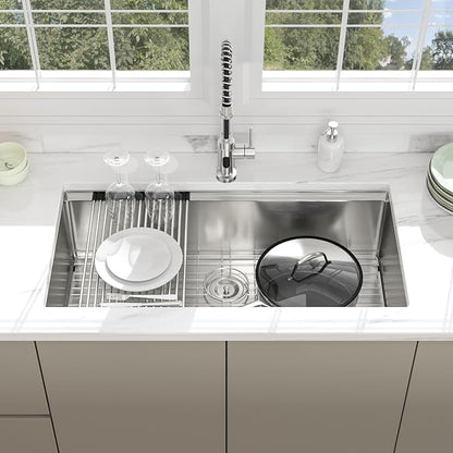 36 In Undermount Kitchen Sink - Beslend 36 Undermount Kitchen Sinks Workstation Stainless Steel 16 Gauge Single Bowl 10 Inch Deep Ledge Basin 36x19x10 Inch