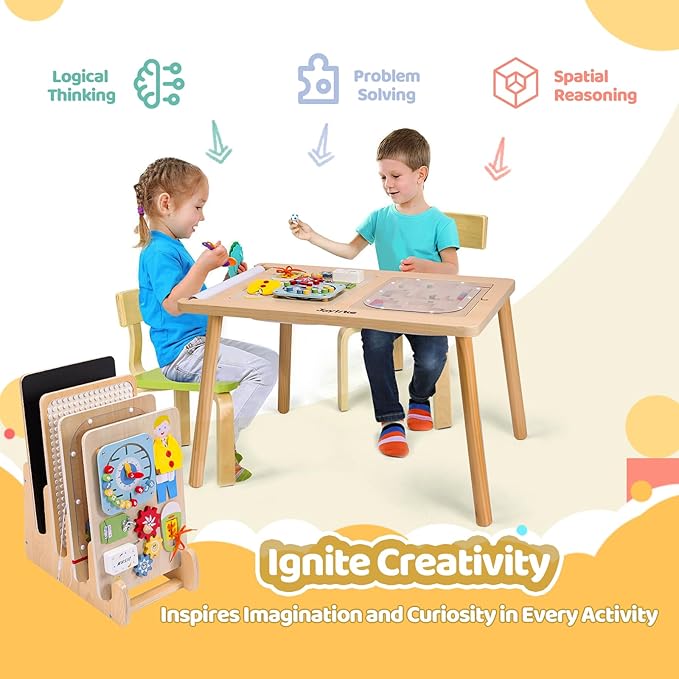 Joylike Sensory Table for Toddlers 1-3 with 2 Large Storage Bins, 4 Montessori Activity Boards and Paper Roll, Educational & Multi-Functional Gift for Kids Draw and Play