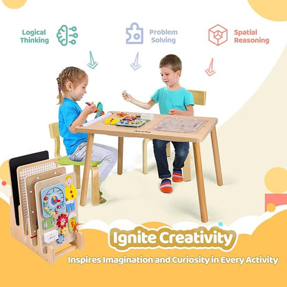 Joylike Sensory Table for Toddlers 1-3 with 2 Large Storage Bins, 4 Montessori Activity Boards and Paper Roll, Educational & Multi-Functional Gift for Kids Draw and Play