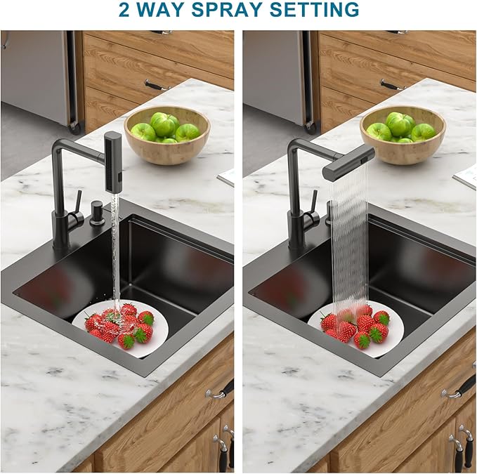 Outdoor Kitchen Sink Black Drop In 21x20 Inch Outdoor Rv Bar Prep Kitchen Sink Workstation 16 Gauge Stainless Steel Gunmetal Black Nano PVD Handmade Single Bowl Sinks with Pull out Faucet 21"x20"x9"
