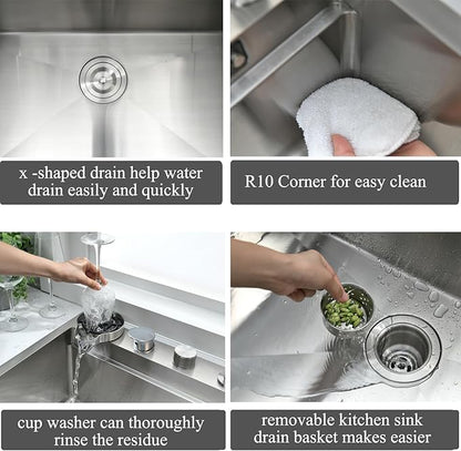 33 Inch Drop In Waterfall Kitchen Sink with Fuacet Combo-Bokaiya 33x22 Drop In Kitchen Sink with Cup Washer 16 Gauge Stainess Steel Top Mount Multifunctional Sink, Updated Water Pressure Control