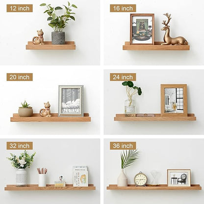 Oak Floating Shelves - Natural Wood Wall Mounted Display Picture Ledge - Wall Shelf for Home Office, Living Room, Bedroom - 4x32 Inch
