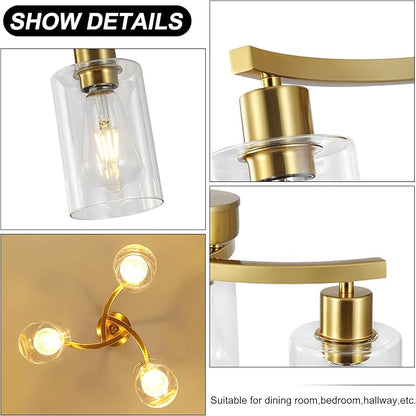 CNRATYE 3-Light Gold Dining Room Chandeliers Over Table, Contemporary Kitchen Island Pendant Lighting, Industrial Hanging Light Fixture for Entryway Hallway Foyer Bedroom, Clear Glass Shade